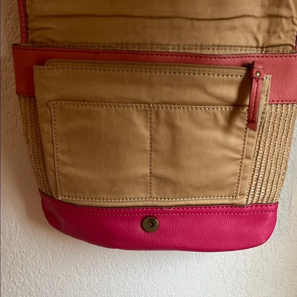 FOSSIL  Pink and Tan Woven Crossbody Bag